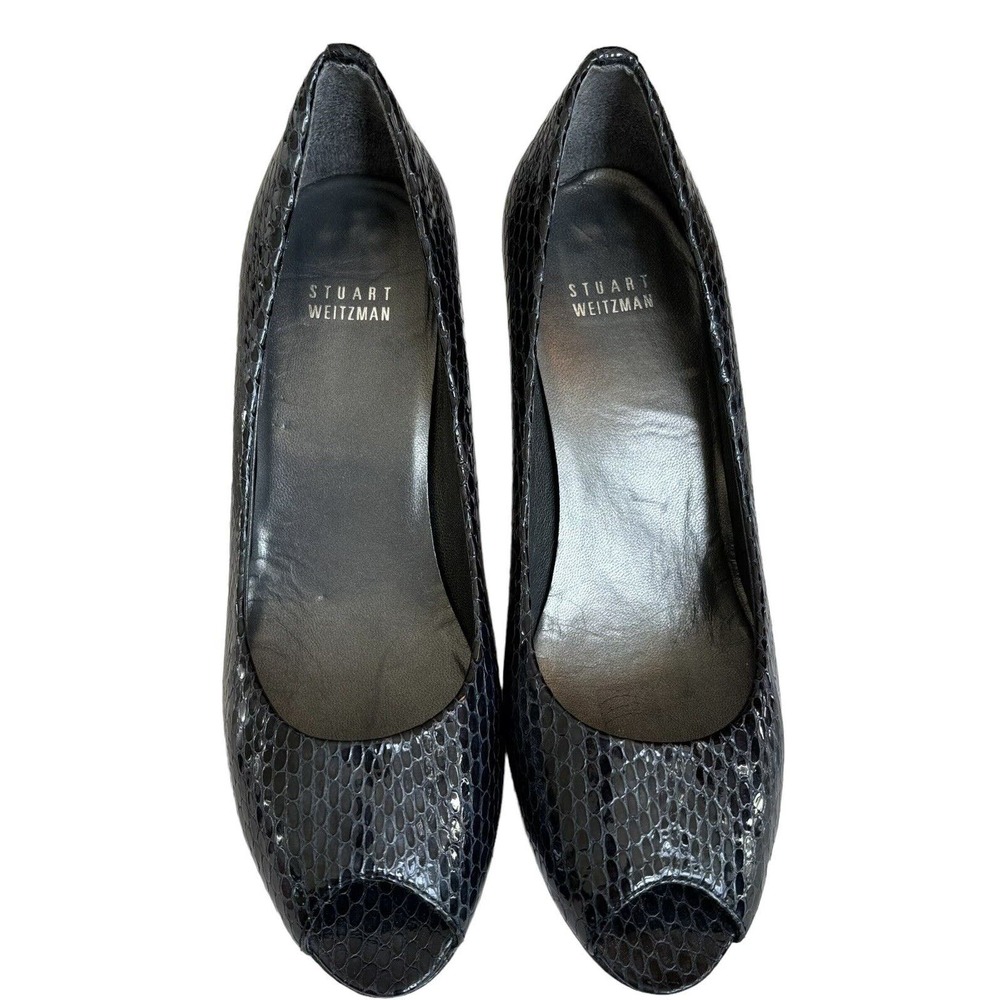 Stuart Weitzman Open Toe Black Patent Leather Sna… - image 2